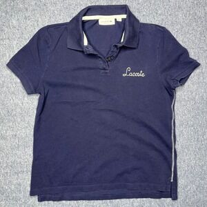 Lacoste Womens Navy Blue Pique Polo Shirt Regular Fit Script Logo Size 38 US 6